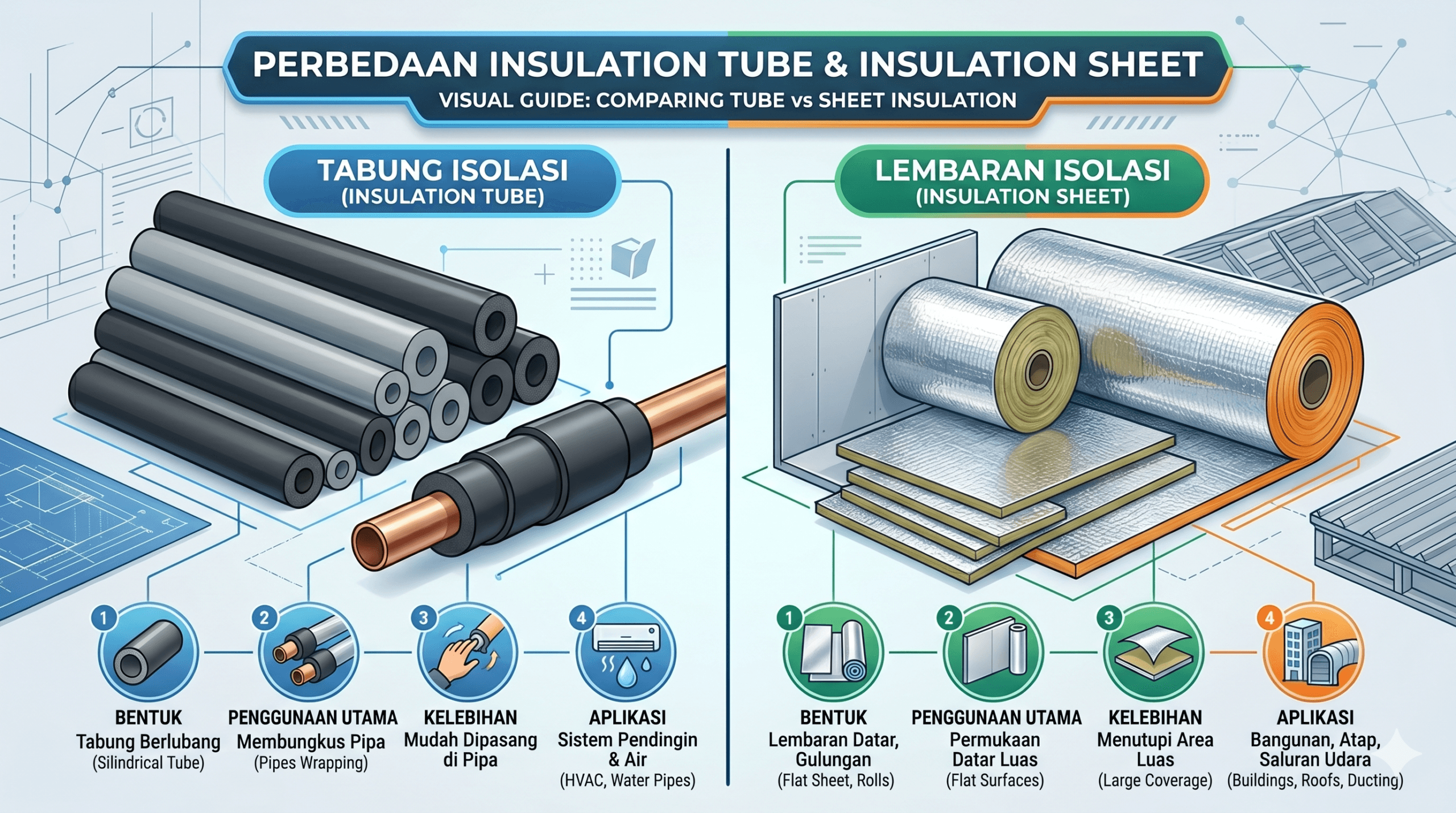perbedaan insulation tube dan insulation sheet AC